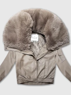 Béžová kožená bunda s velkým kožešinovým límcem Glakate (LU98090#)