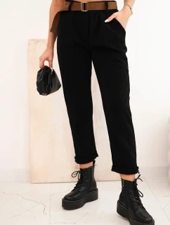 Dámské kalhoty s páskem v model 21407167 černé - K-Fashion