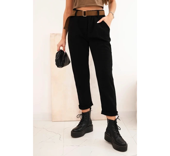 Dámské kalhoty s páskem kordové černé Dámské kalhoty s páskem kordové černé