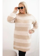 Dámská pletená sukýnka Plus Size pruhovaná béžová