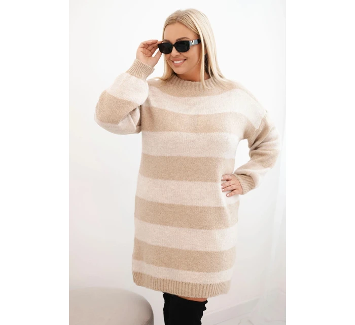 Dámská pletená sukýnka Plus Size pruhovaná béžová