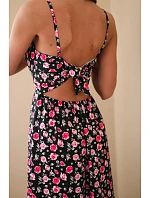 Dámské maxi šaty s květinovým vzorem na ramínkách s vázáním na zádech černá