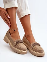 Dámské semišové mokasíny s ozdobou béžové Zazoo 3429/W