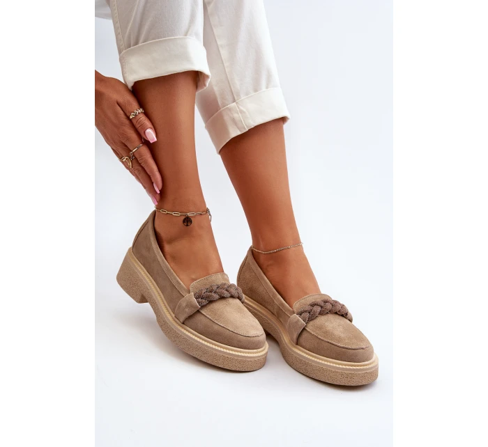 Dámské semišové mokasíny s ozdobou béžové Zazoo 3429/W