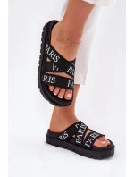 Dámské pantofle s textilními pásky Paris na platformě černé Celinea Dámské pantofle s textilními pásky Paris na platformě černé Celinea