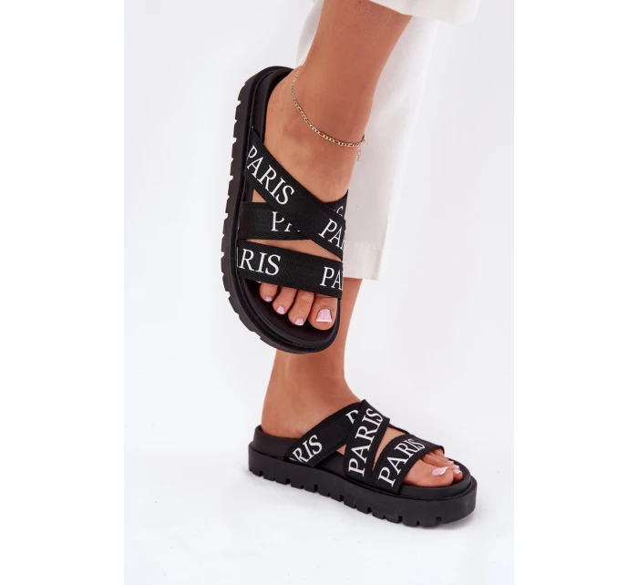 Dámské pantofle s textilními pásky Paris na platformě černé Celinea Dámské pantofle s textilními pásky Paris na platformě černé Celinea