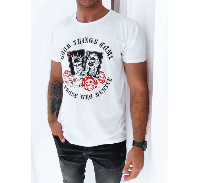 Pánské bílé tričko s potiskem Dstreet RX5257 Pánské bílé tričko s potiskem Dstreet RX5257