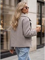Dámský krátký dvouřadý kabát v béžové barvě FashionStreet NY0813 Dámský krátký dvouřadý kabát v béžové barvě FashionStreet NY0813