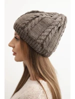 Dámská zimní čepice z vlny s copánkovým vzorem model 21750380 mocca - K-Fashion