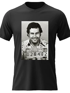 Pánské bavlněné tričko s potiskem - PABLO ESCOBAR - černé
