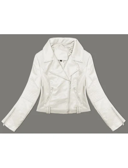 Bunda ramoneska v ecru barvě s asymetrickým zipem model 19576663 - J.STYLE