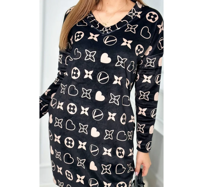 Sametové šaty s ozdobným vzorem černý