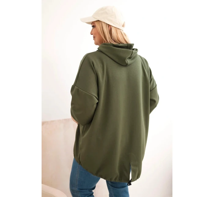 Dámská mikina Plus Size s kapucí a potiskem khaki