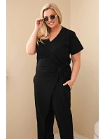 Dámský bavlněný overal Plus Size se zavazováním v pase černý Dámský bavlněný overal Plus Size se zavazováním v pase černý