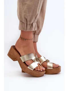 model 21661380 Kožené Elegantní Dámské Žabky S Ozdobou Zlaté - Zazoo