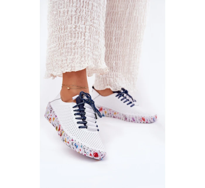 Kožené Polobotky Na Vzorované Platformě Artiker 52C1713 Bílo-Námořnické