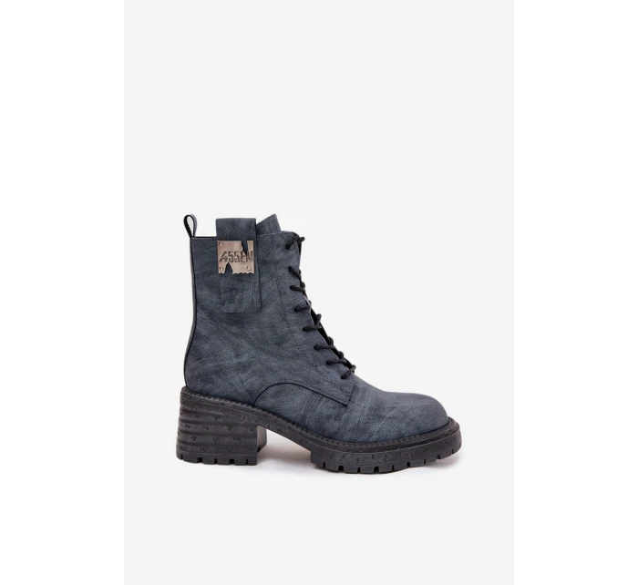 Kožené dámské workery na klínu s ozdobným detailem model 21713672 modré - Artiker