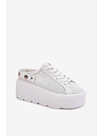 Kožené Ažurové Dámské Tenisky Na Platformě S Páskem Na Patě D&A LR61-7088 Bílé