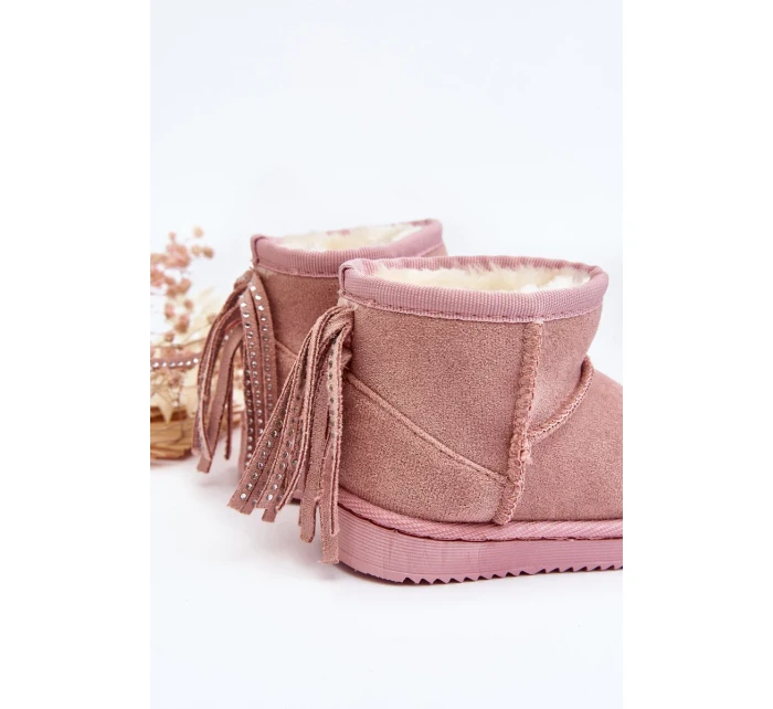 Dětské zateplené sněhule s třásněmi, růžová Mikyla