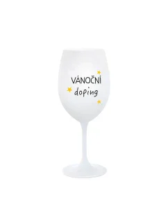VÁNOČNÍ DOPING - bílá sklenice na víno 350 ml