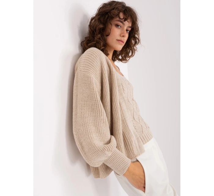Béžový dámský dvoudílný komplet - top a svetr (8019)