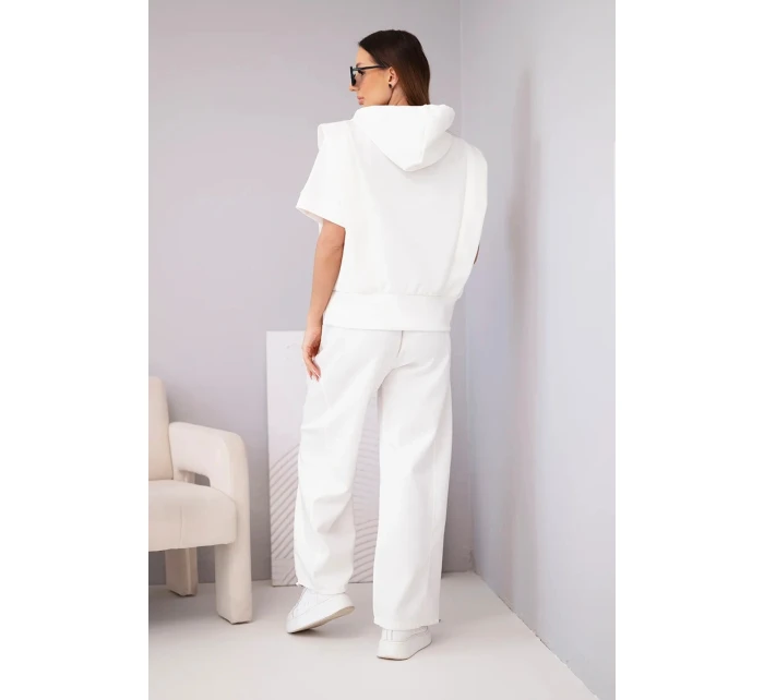 Dámský komplet mikina s kapucí a volné kalhoty se šňůrkou máslový ecru