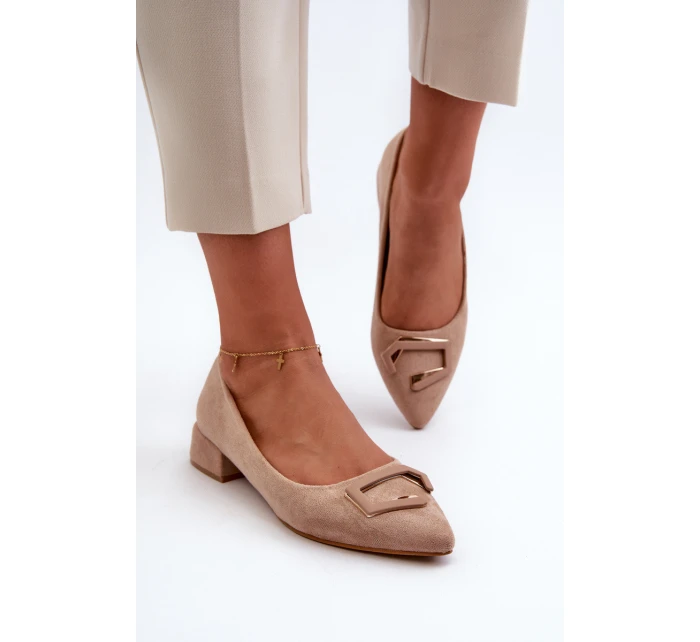 Lodičky S Nízkým Podpatkem S Ozdobou Z Eko Semiš S.Barski KV27-034 Bežové