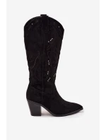 Dámské kozačky s podpatkem z eko semiše Černé model 21714748 - Boto