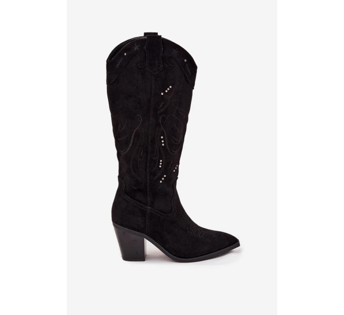 Dámské kozačky s podpatkem z eko semiše Černé model 21714748 - Boto