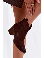 Dámské perforované kotníkové boty model 22100115 Čokoládové - VINCEZA