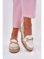 Dámské kožené mokasíny se zlatým detailem Laura Messi – světle béžové