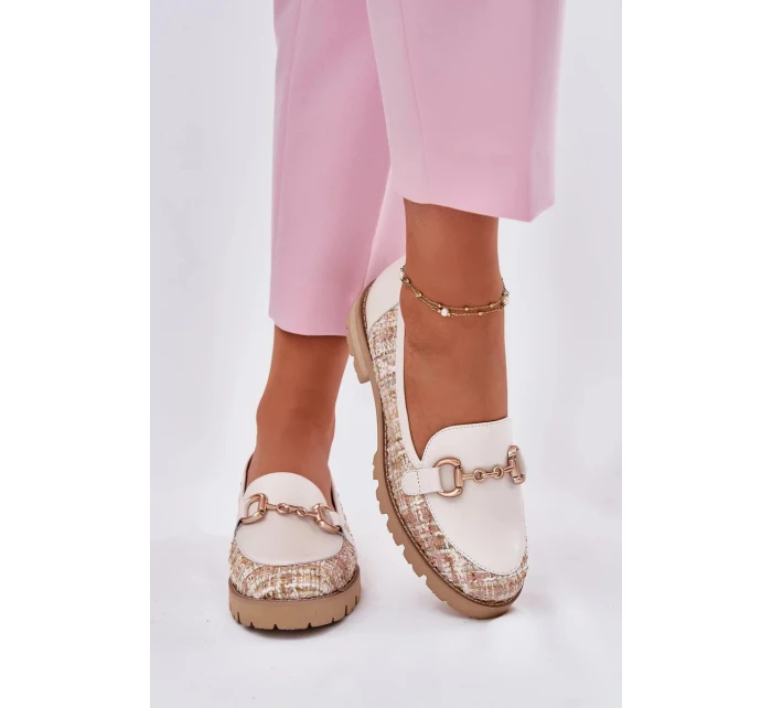 Dámské kožené mokasíny se zlatým detailem Laura Messi – světle béžové