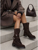 Dámské šněrovací semišové kotníkové boty v stylu workerů, hnědé, FashionStreet ZY1473 Dámské šněrovací semišové kotníkové boty v stylu workerů, hnědé, FashionStreet ZY1473
