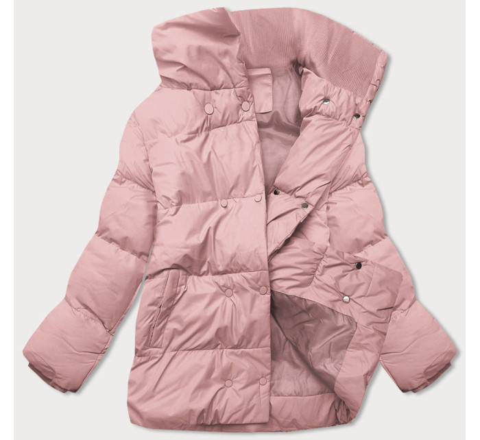 Krátká růžová zimní bunda s vysokým stojáčkem (5M729-46)