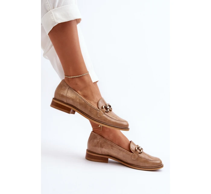 Kožené dámské lakované mokasíny model 21652958 hnědé - Laura Messi