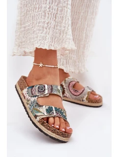 Vzorované dámské pantofle na korkové platformě s přezkami model 21693941 Multikolor - Lee Cooper