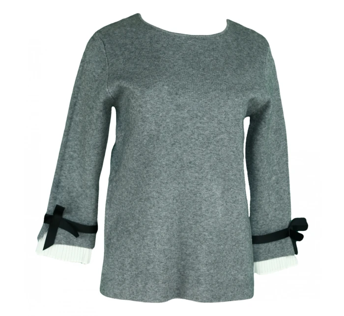 Dámský svetr na rukávech bílým volánkem a černou SW  Gemini model 7548622 - FPrice