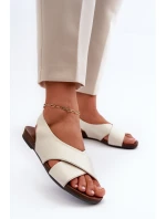 Dámské Kožené Sandály Béžové model 21664492 - Zazoo