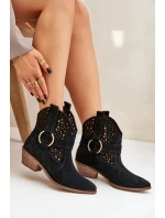 Semišové Kotníkové Boty Kovářské S Otevřením Na Podpatku Černé Zazoo 2994