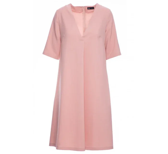 model 19670417 Trapézové šaty s výstřihem do V růžové - BeWear model 19670417 Trapézové šaty s výstřihem do V růžové - BeWear