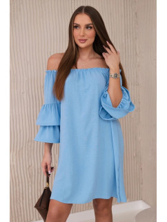 Španělské šaty s řasením na rukávu modré