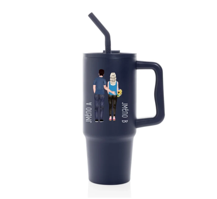 Personalizovaná termoska s barevným víčkem s párem 