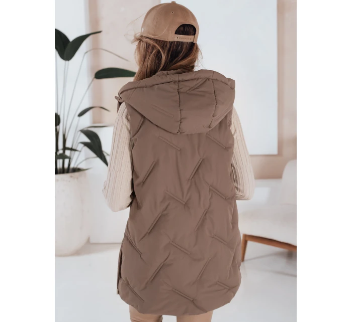 Dámská prošívaná vesta s kapucí v tmavě béžové barvě Dstreet model 21991396 - FashionStreet
