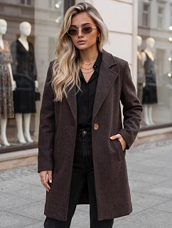 Dámský klasický jednořadý kabát v čokoládové barvě FashionStreet NY0814