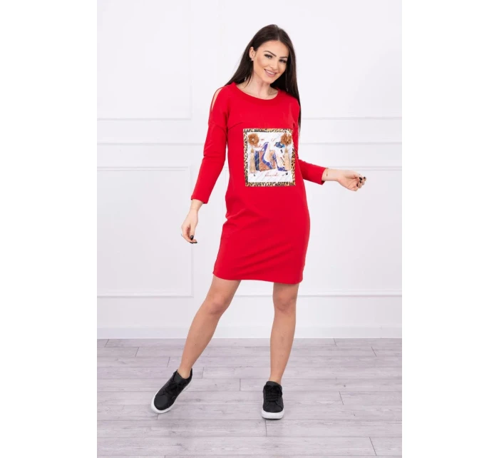 Šaty s 3D grafikou a ozdobnými volánky červené Šaty s 3D grafikou a ozdobnými volánky červené