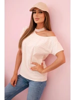 Dámská bavlněná blůza na jedno rameno s chokerem prachově růžová