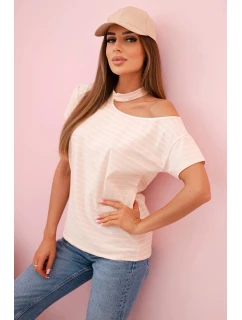 Dámská bavlněná blůza na jedno rameno s chokerem prachově růžová