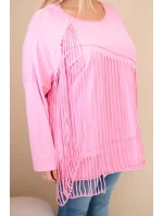 Dámská bavlněná blůza Plus Size s třásněmi světle růžová