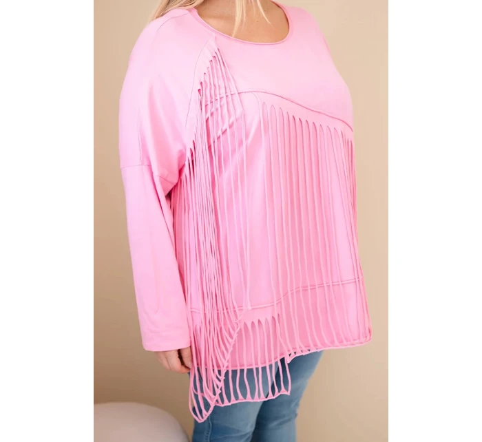 Dámská bavlněná blůza Plus Size s třásněmi světle růžová