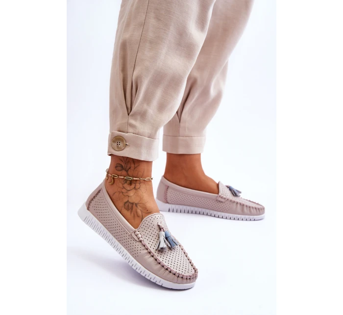 Dámské prolamované kožené mokasíny Světle růžové model 21618150 - EVENTO Dámské prolamované kožené mokasíny Světle růžové model 21618150 - EVENTO